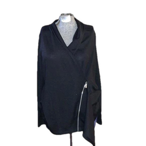 Cleo black sweater crossover front with faux zipper asymmetrical large